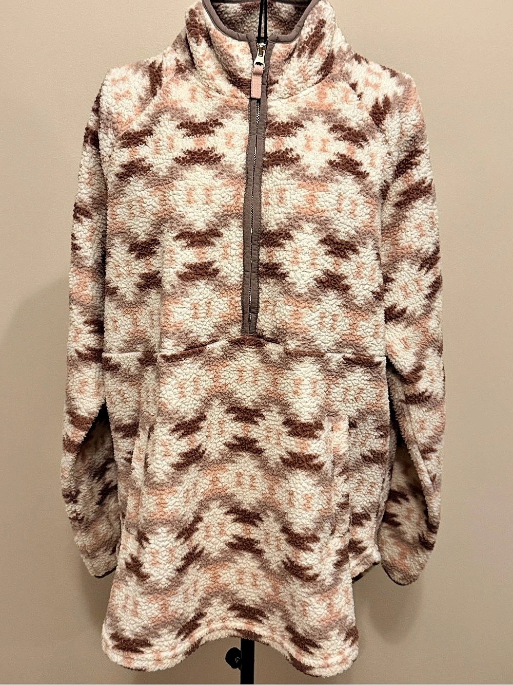 Maurices Womens XL Aztec Fleece 1/4 Zip Mock Neck Pullover Sweatshirt Pockets